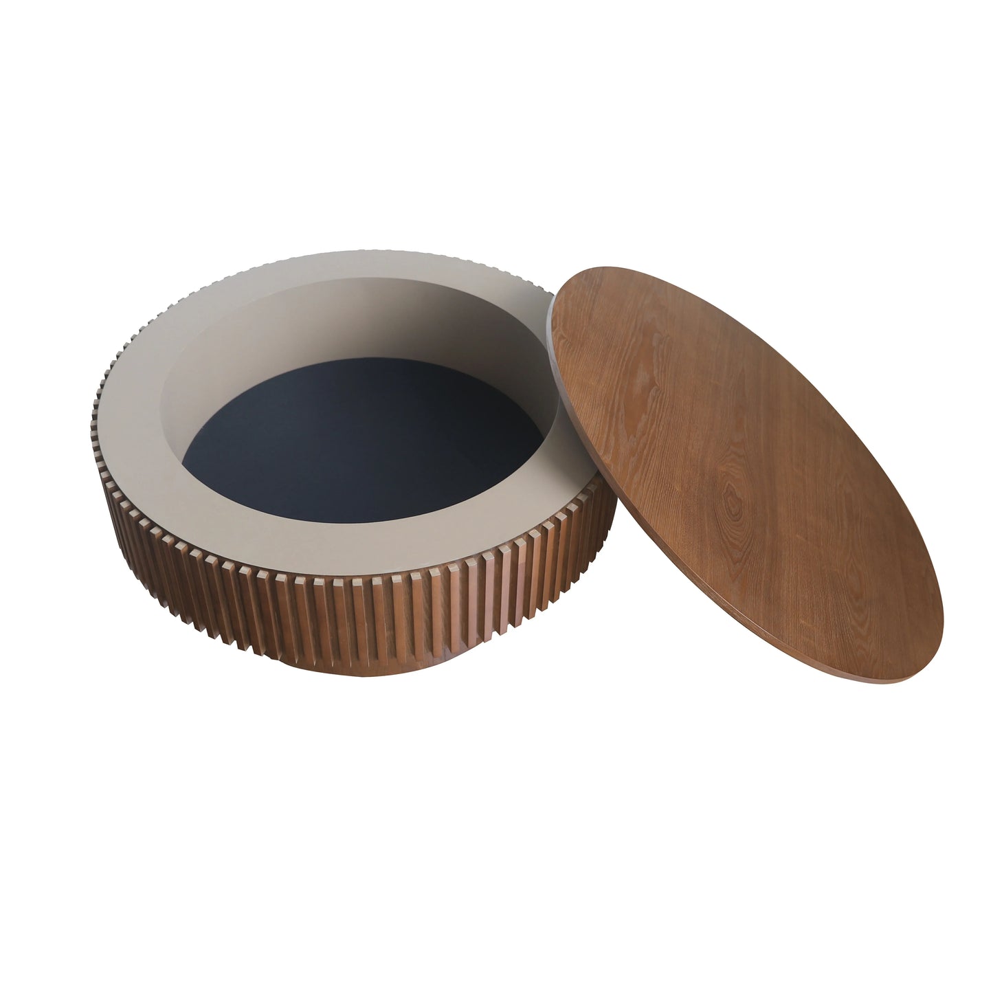 31.5'' Round Coffee Table with Storage Solid Wood Veneered