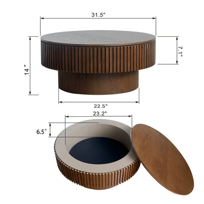 31.5'' Round Coffee Table with Storage Solid Wood Veneered