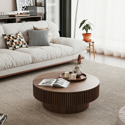31.5'' Round Coffee Table with Storage Solid Wood Veneered