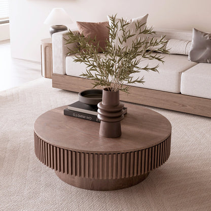 31.5'' Round Coffee Table with Storage Solid Wood Veneered