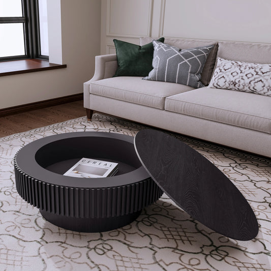 31.5'' Round Coffee Table with Storage Solid Wood Veneered