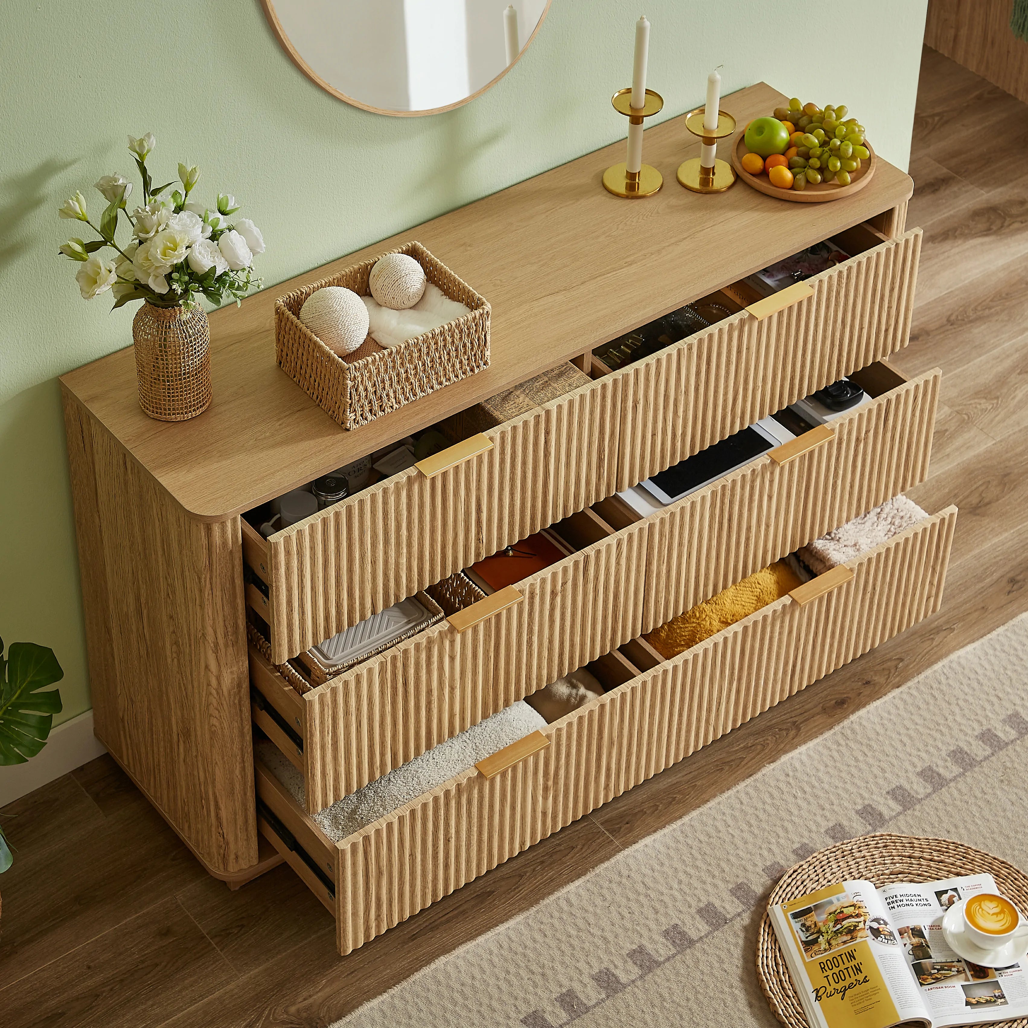 modern curved dresser 6 Drawers Dresser,55