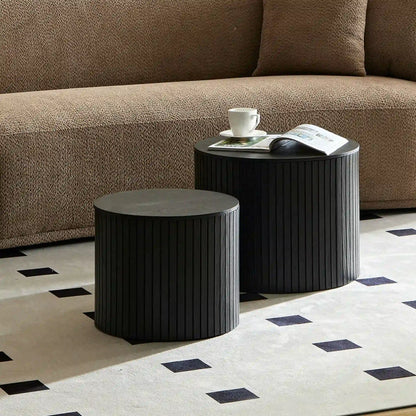 Handcrafted Round MDF Nesting Tables, 2-Piece Set with Storage