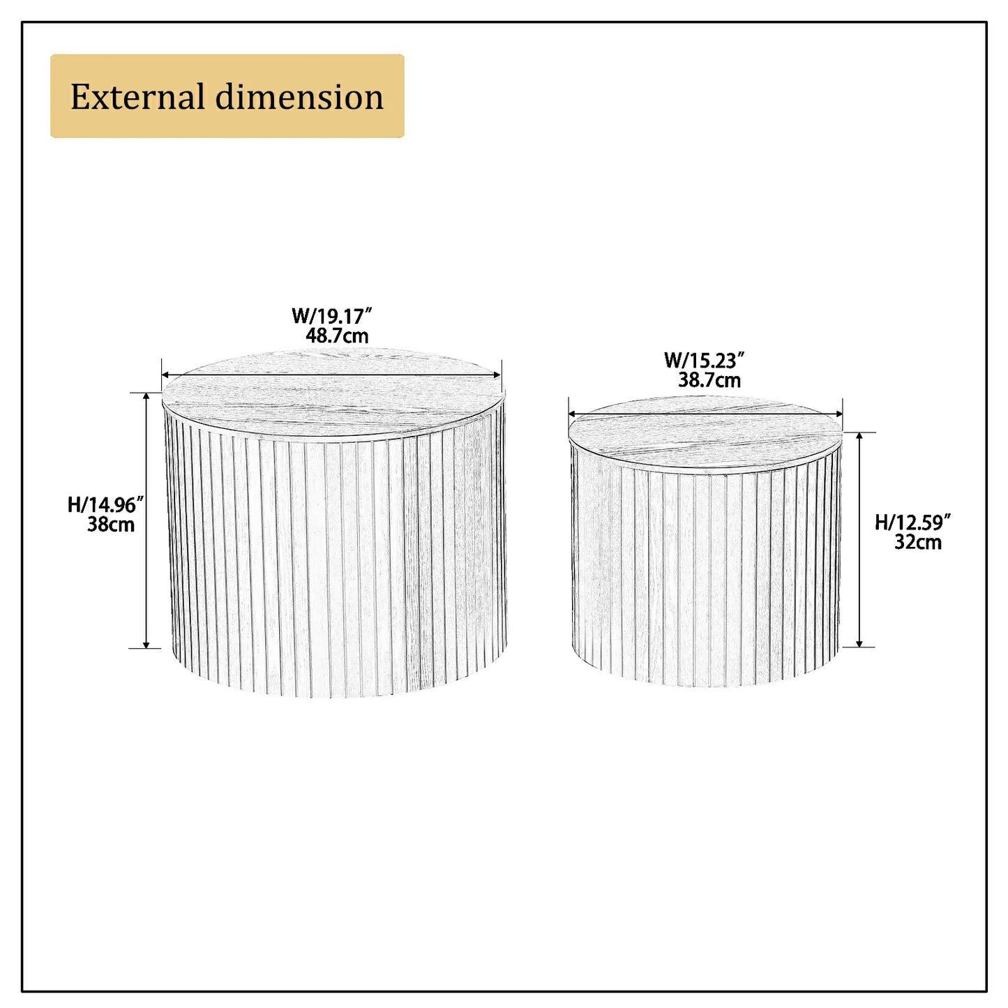 Handcrafted Round MDF Nesting Tables, 2-Piece Set with Storage