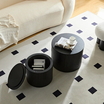 Handcrafted Round MDF Nesting Tables, 2-Piece Set with Storage