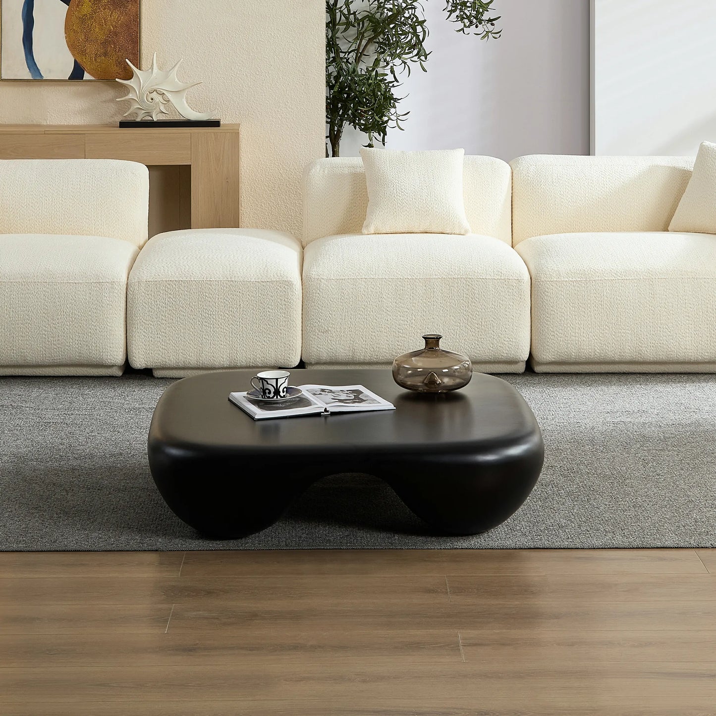 Modern Coffee Table Faux Travertine Textured for Livingroom
