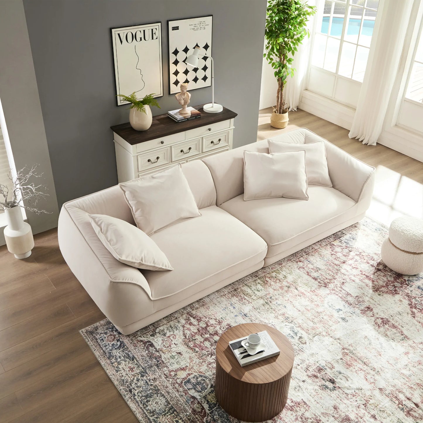 110.22“Camel Sofa WKS16C: Modular Design with Removable Pillowcases & Solid Wood Frame