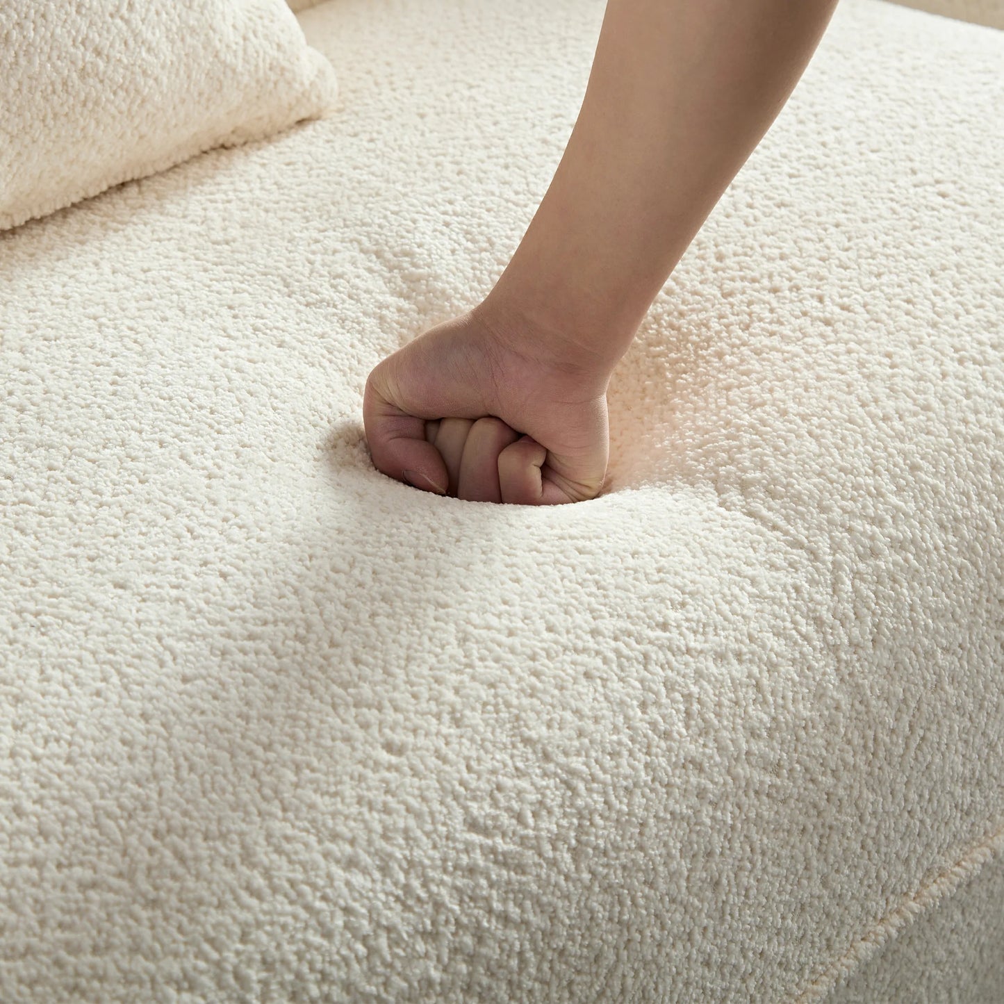 110.24" White sectional sofa, durable fabric, solid wood frame, high density sponge filler