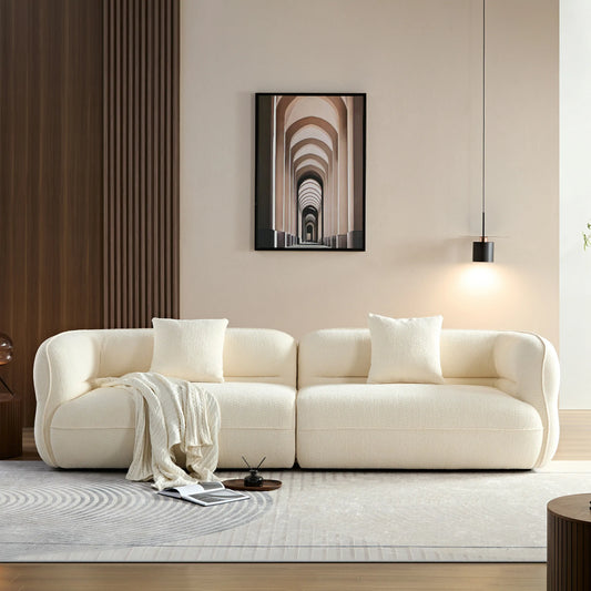 110" Dune sectional sofa, durable fabric, solid wood frame, high density sponge filler Brown/White