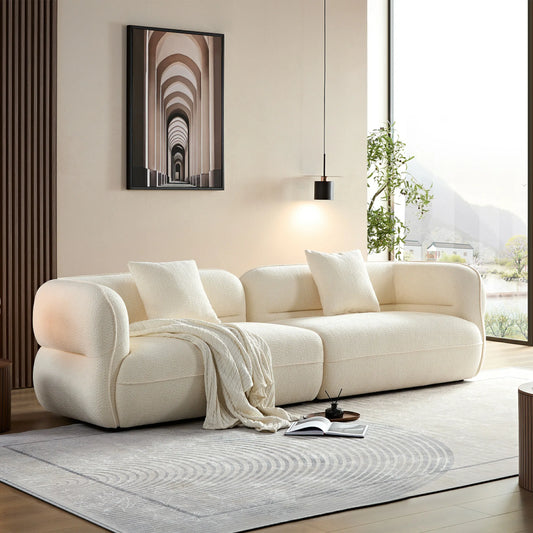 110.24" White sectional sofa, durable fabric, solid wood frame, high density sponge filler