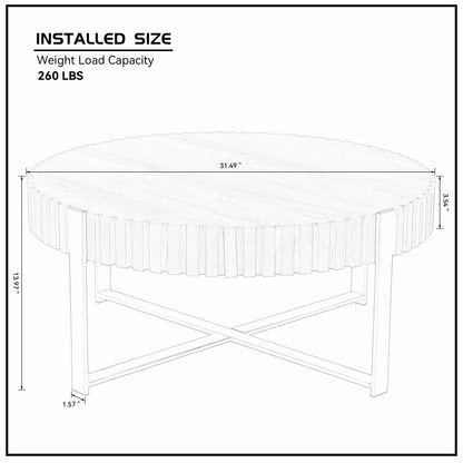 Modern Handcrafted 31.5" Round Drum Coffee Table with Stainless Steel Pedestal