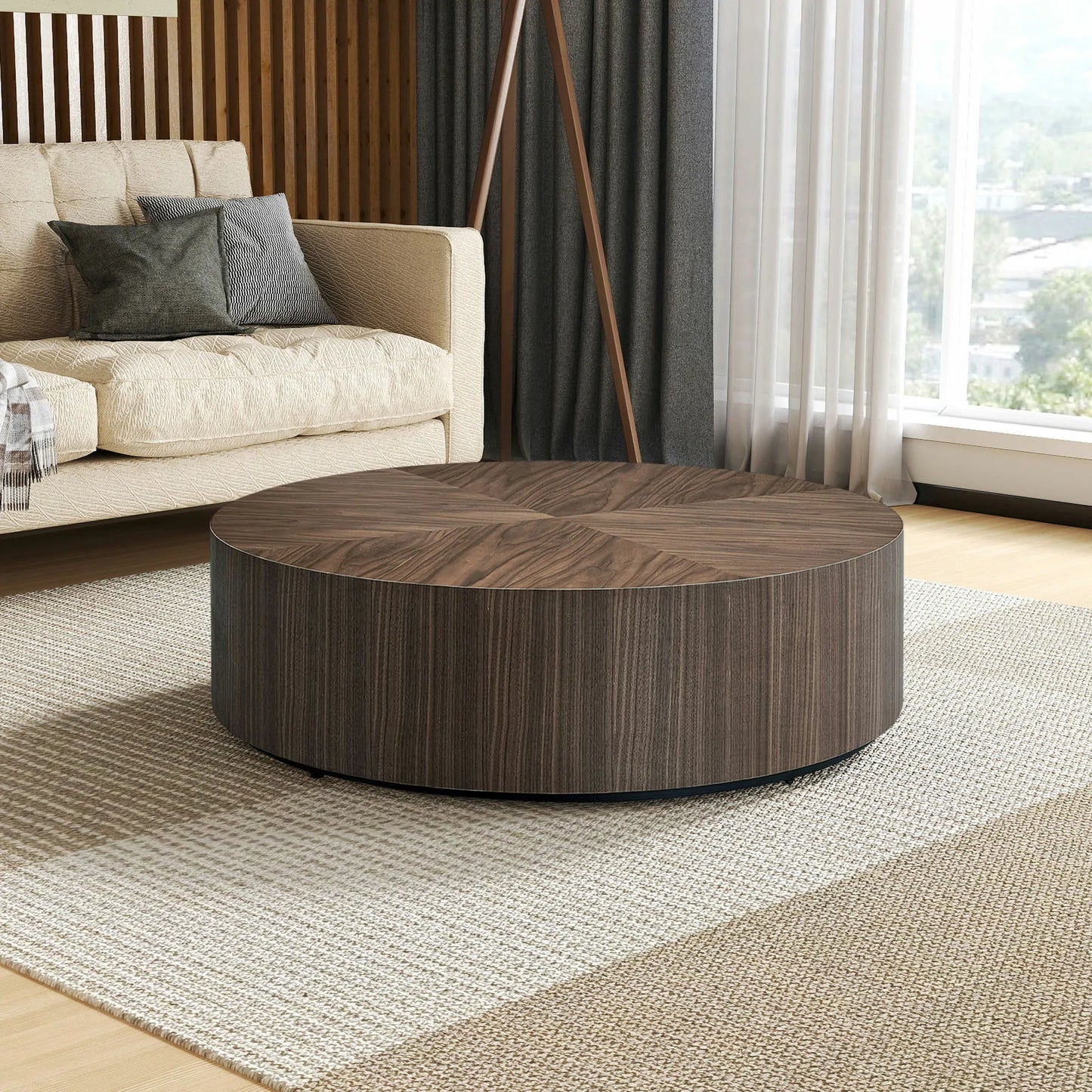 35.43" Modern Round MDF Drum Coffee Table