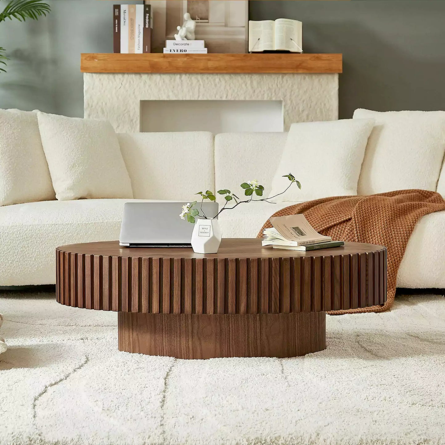 Modern Handcrafted 43.7" Oval Drum Coffee Table