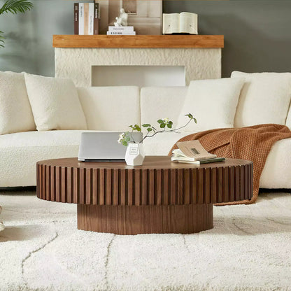 Modern Handcrafted 43.7" Oval Drum Coffee Table