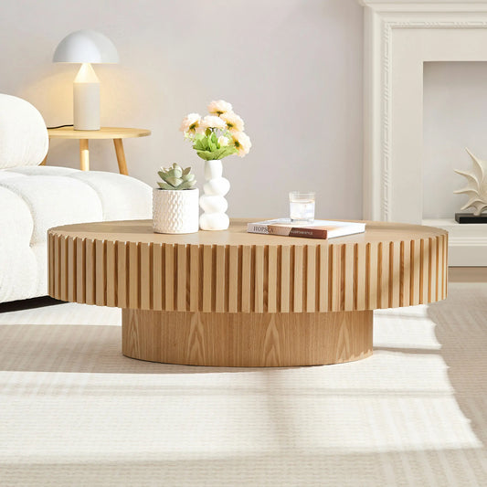 43.7 inch Ellipse MDF  Coffee Table for Living Room Natural Wood
