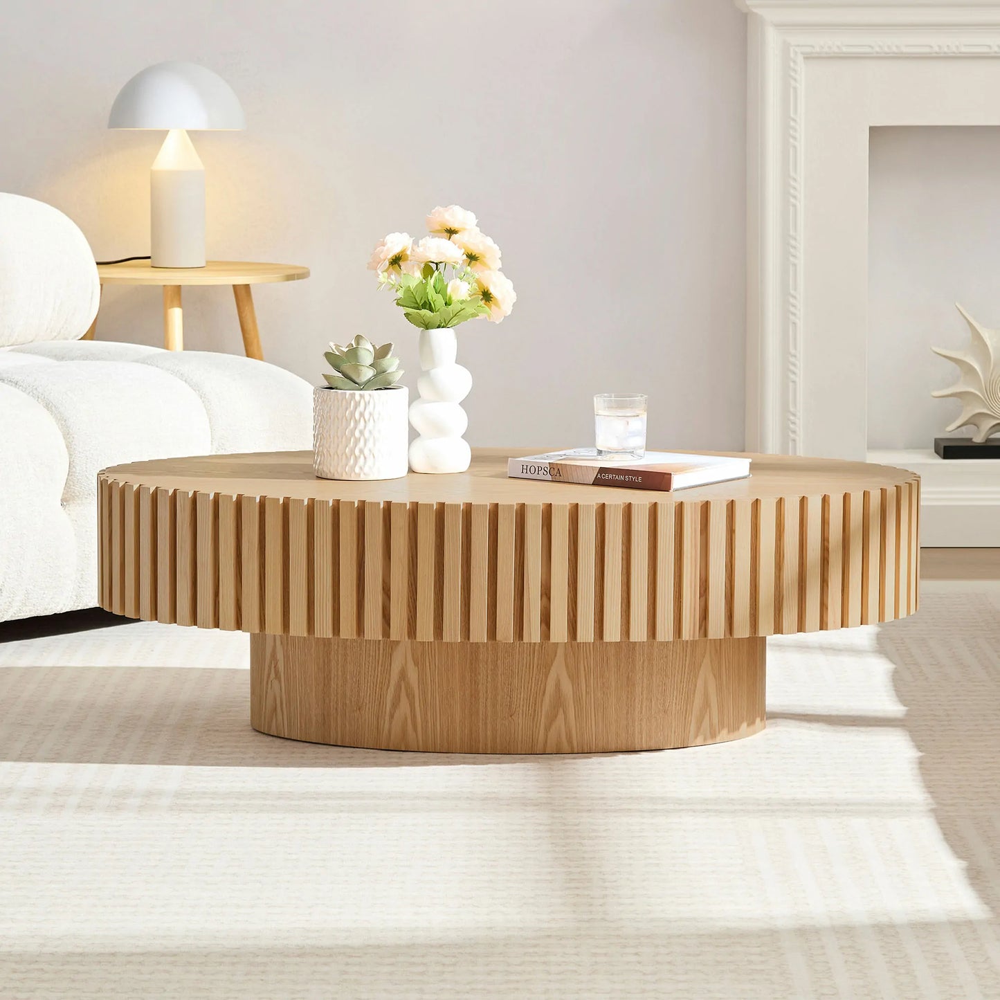Modern Handcrafted 43.7" Oval Drum Coffee Table