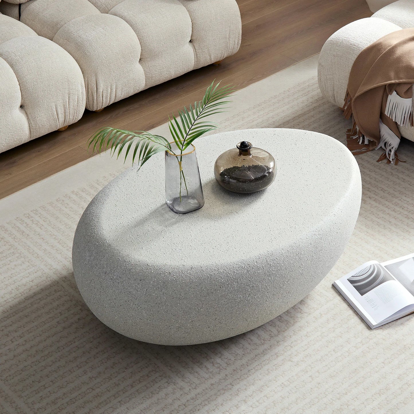 Elliptical Rocks Coffee Table – Stylish Matte Fiberglass Table with Vintage Charm