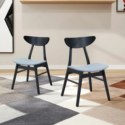 Modern Black Upholstered Wooden Dining Chairs, Set of 2