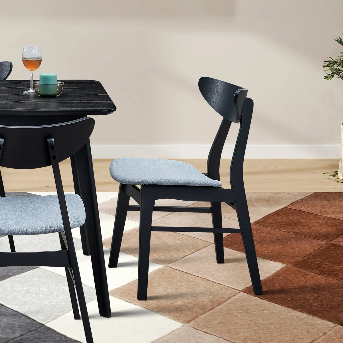 Modern Black Upholstered Wooden Dining Chairs, Set of 2