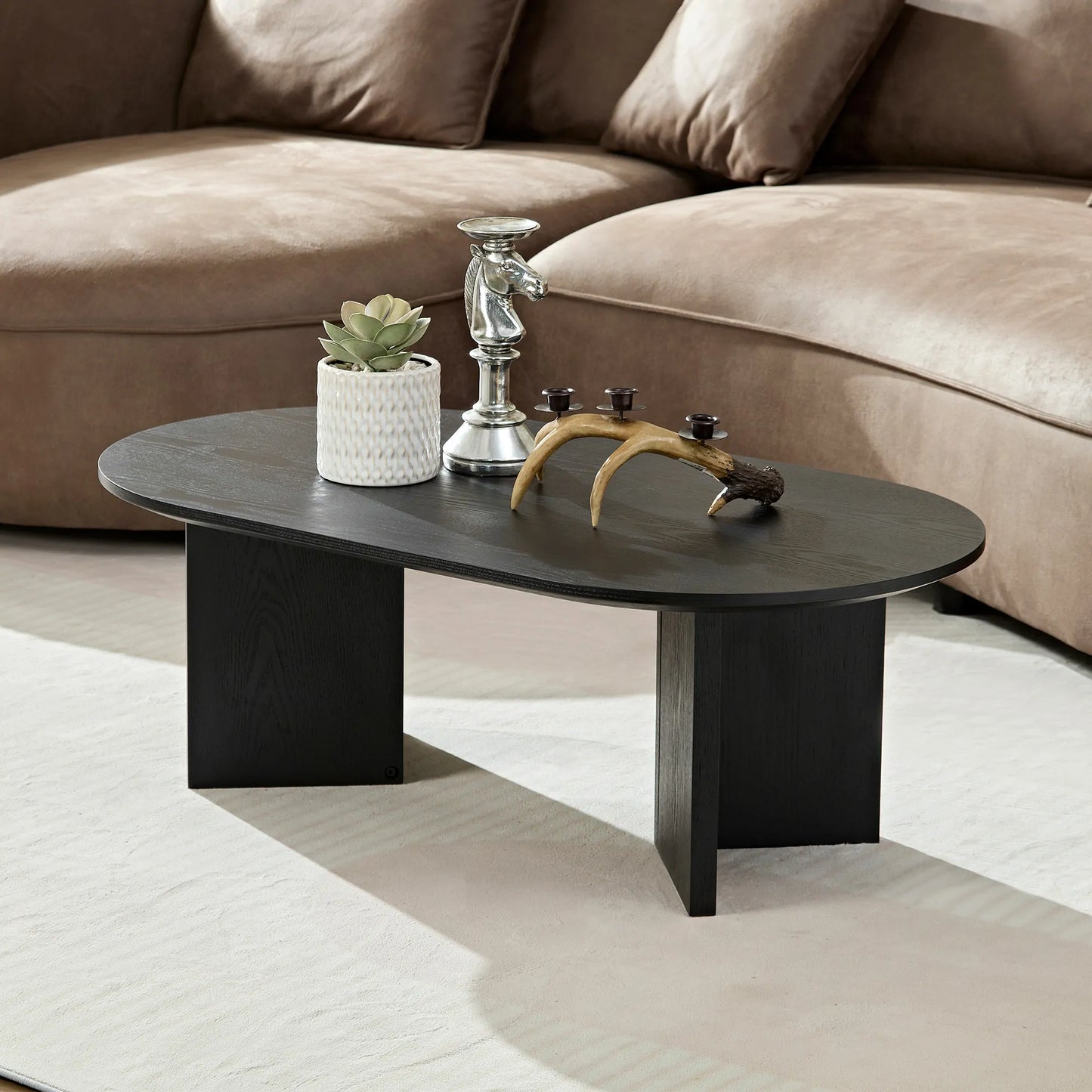 39.4" Modern Coffee Table - Sleek Wood Veneer Top & Stable Pedestal Base for Small Spaces