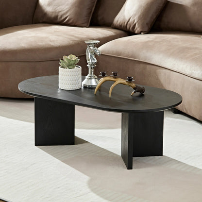 39.4" Modern Coffee Table - Sleek Wood Veneer Top & Stable Pedestal Base for Small Spaces