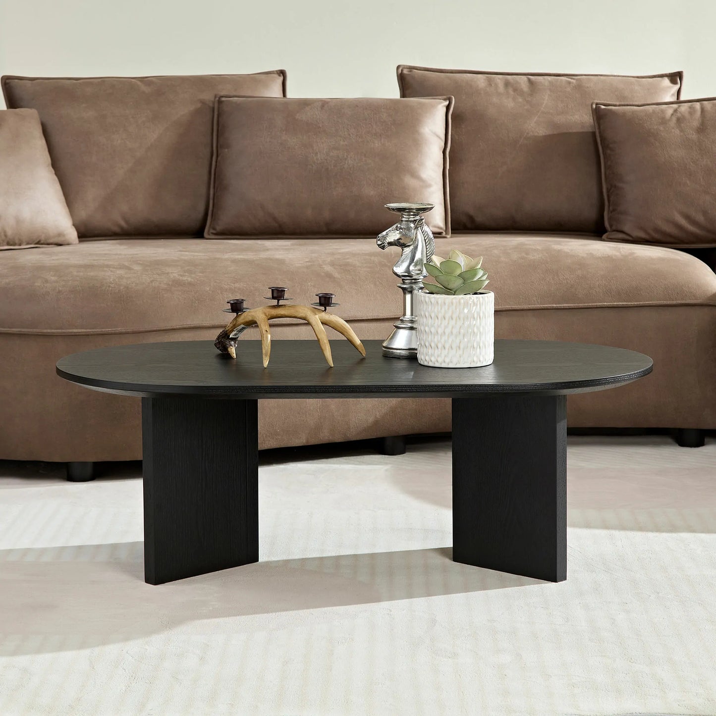 39.4" Modern Coffee Table - Sleek Wood Veneer Top & Stable Pedestal Base for Small Spaces