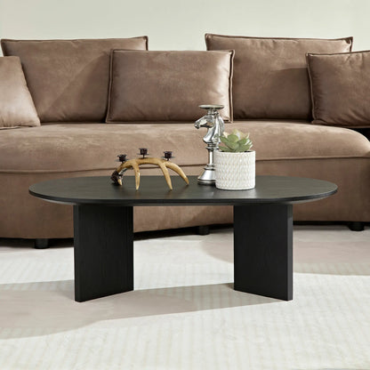 39.4" Modern Coffee Table - Sleek Wood Veneer Top & Stable Pedestal Base for Small Spaces