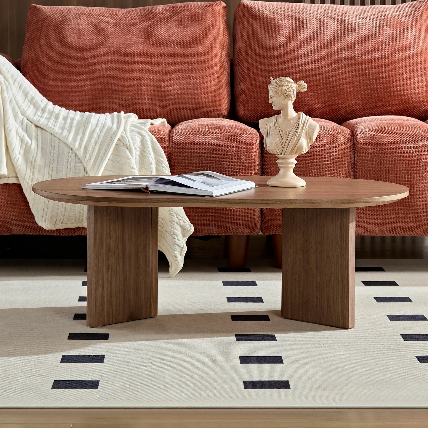 39.4" Modern Coffee Table - Sleek Wood Veneer Top & Stable Pedestal Base for Small Spaces