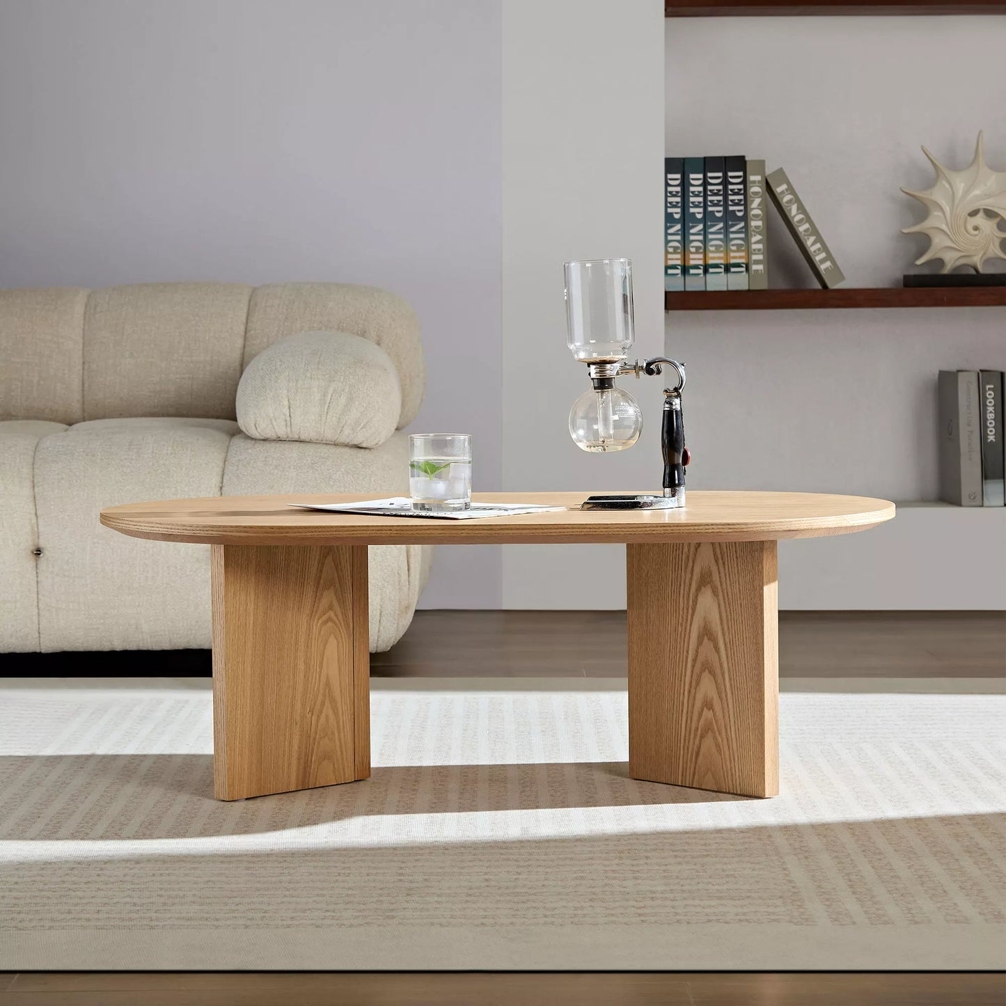 39.4" Modern Coffee Table - Sleek Wood Veneer Top & Stable Pedestal Base for Small Spaces