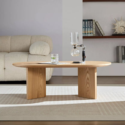39.4" Modern Coffee Table - Sleek Wood Veneer Top & Stable Pedestal Base for Small Spaces