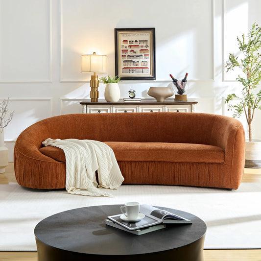 Modern Curved 4-Seat Sofa, Upholstered Fabric, No Assembly Needed