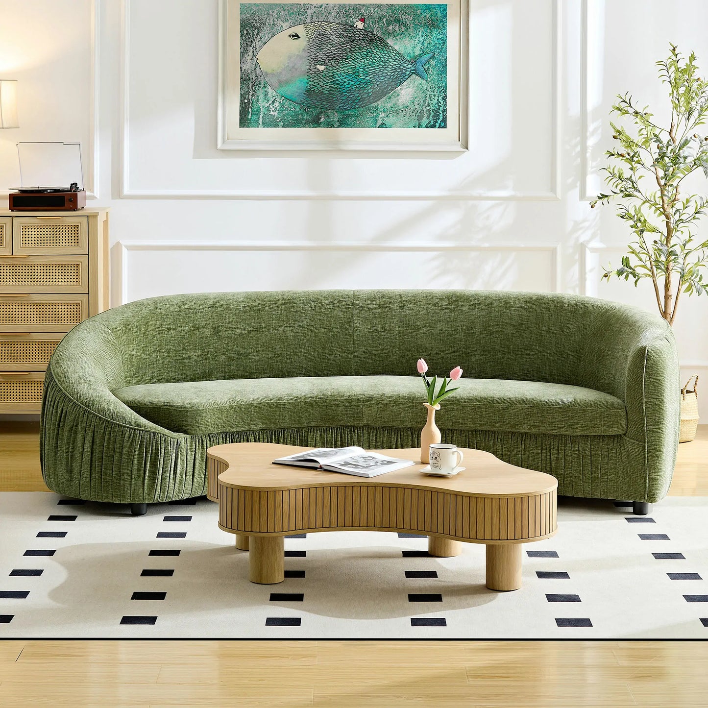 Modern Curved 4-Seat Sofa, Upholstered Fabric, No Assembly Needed