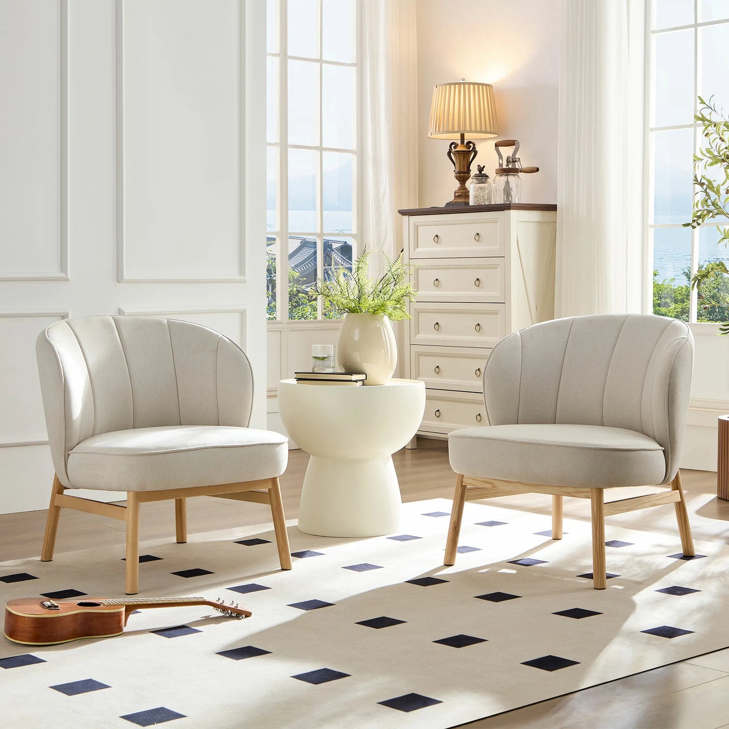 Ash Wooden Frame Upholstered Lounge Shell Chair