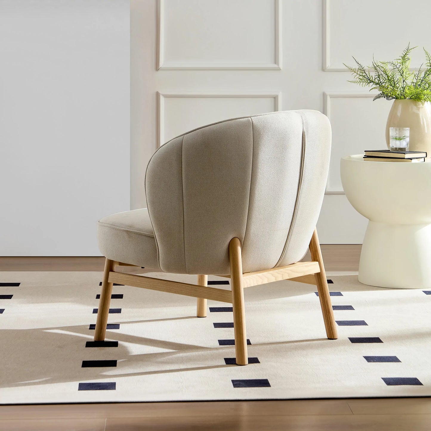 Ash Wooden Frame Upholstered Lounge Shell Chair