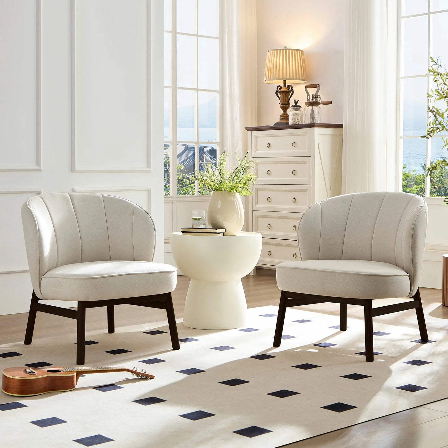 Ash Wooden Frame Upholstered Lounge Shell Chair