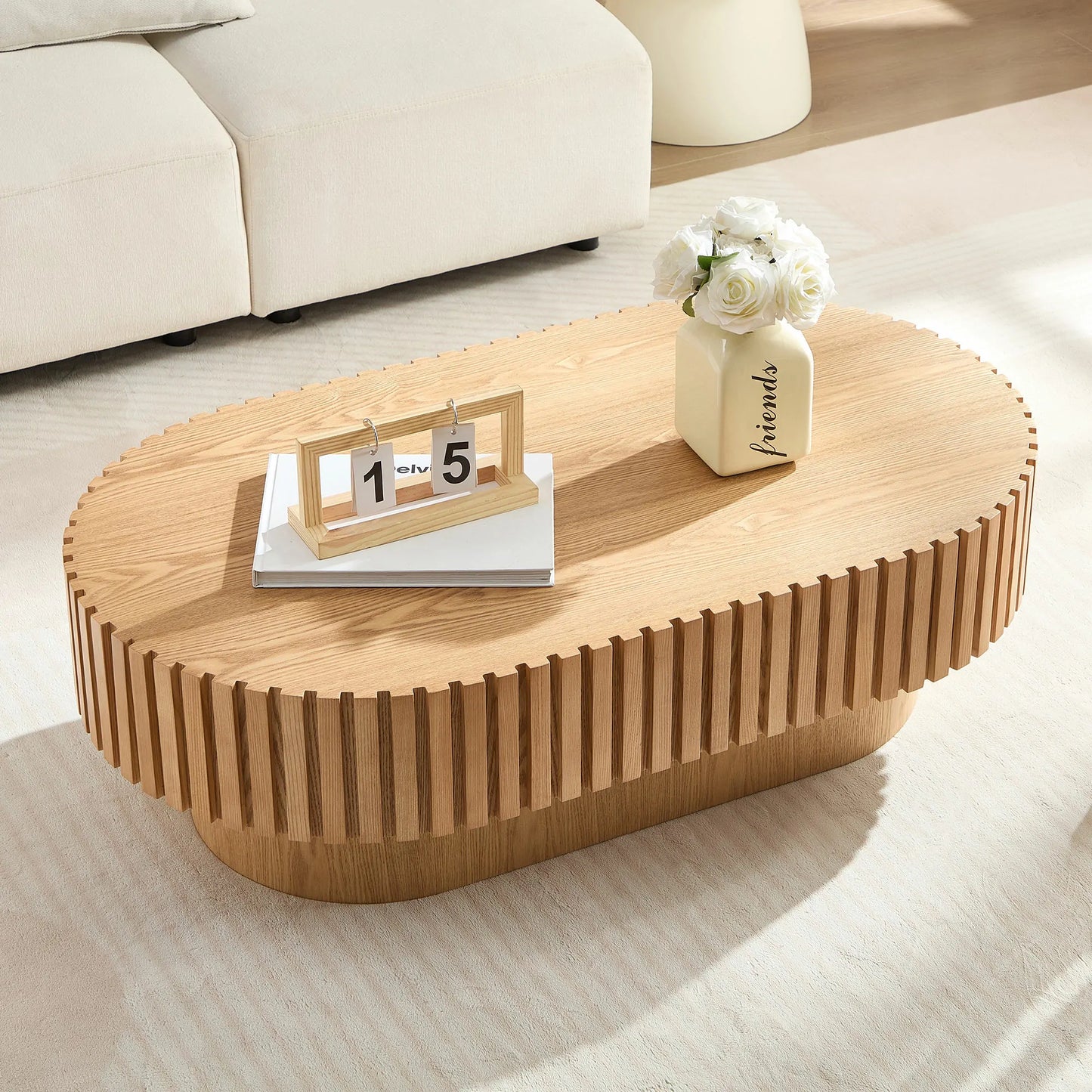 43.7Inch Modern Handcraft Drum Coffee Table Oval Coffee Table