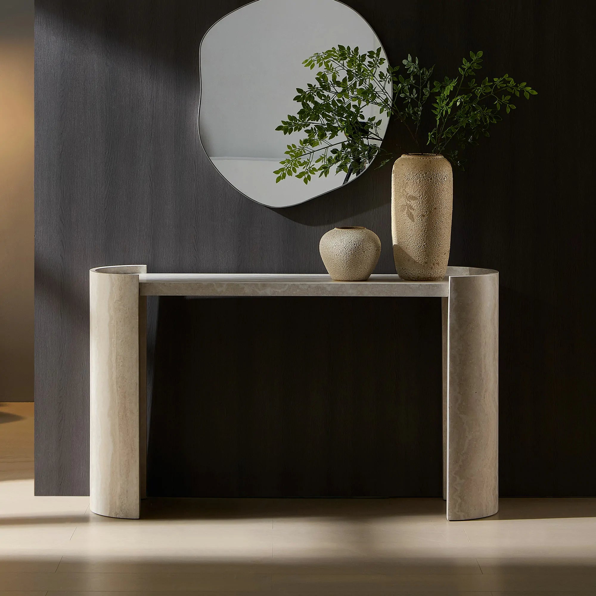 Modern Minimalist Console Table - Luxe Faux Marble Top with Spill-Proof ...