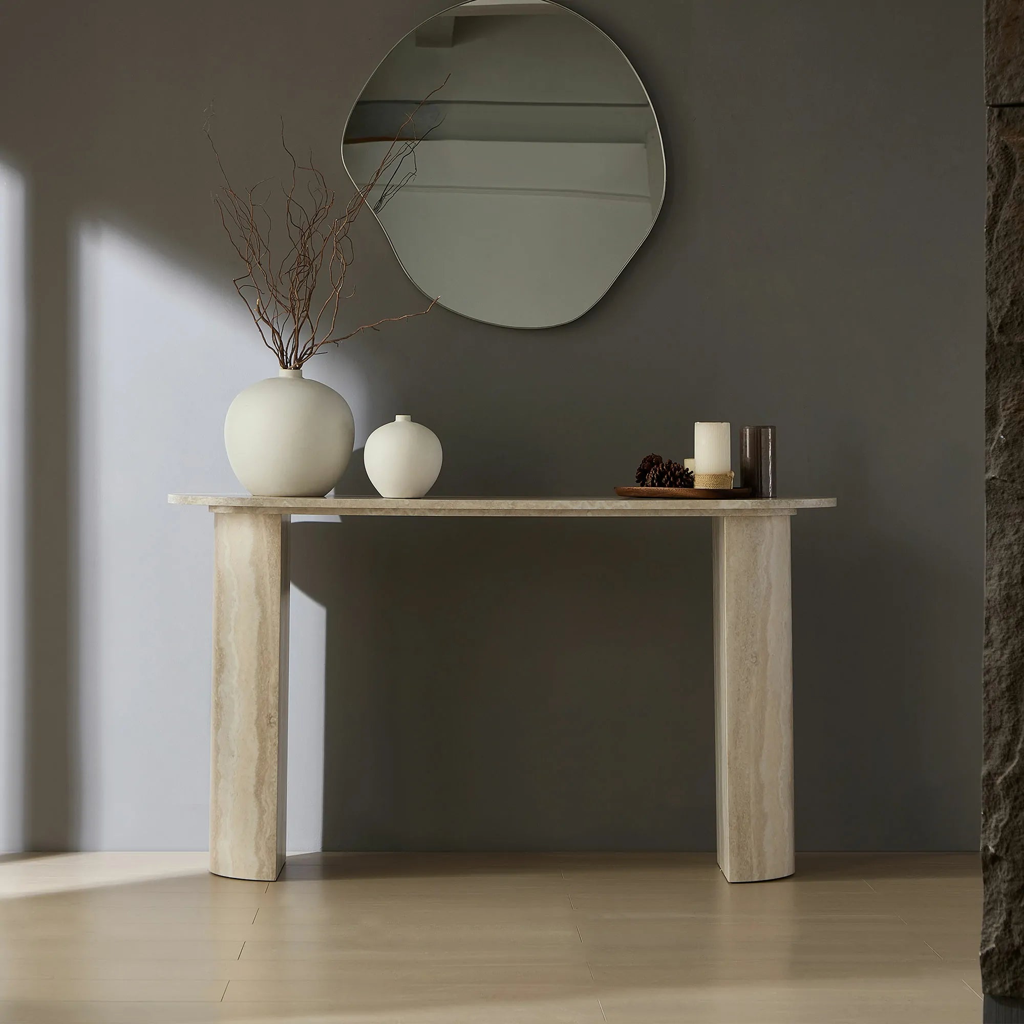 Faux Mars Marble Console Table - Modern Round Edge Design with Sturdy ...