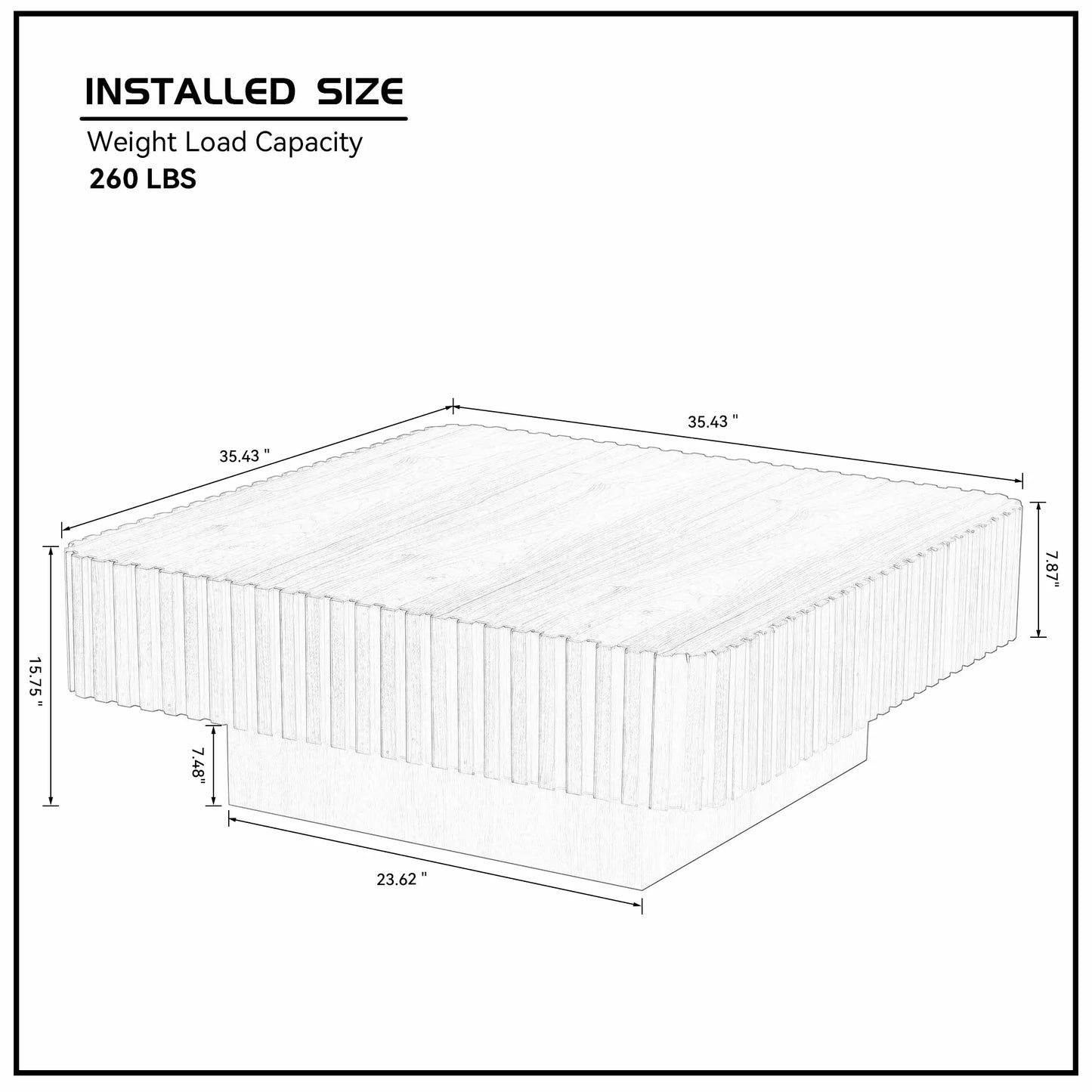 35.43" Handcrafted Square Drum Coffee Table - Modern Wooden Design with Sturdy MDF Pedestal