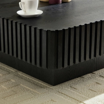 35.43" Handcrafted Square Drum Coffee Table - Modern Wooden Design with Sturdy MDF Pedestal