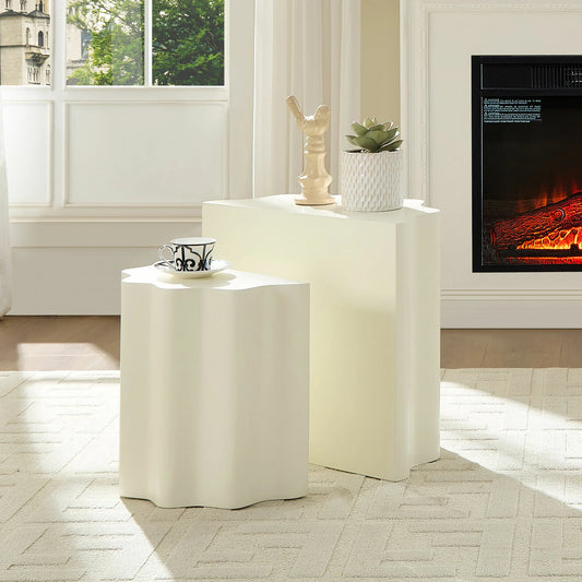 2PCS Set Side Table,Wavy Edges Design Fiberglass Coffee Table