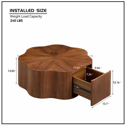 35.43 inch Petal - Small Coffee Table with Hidden Drawer for Living Room