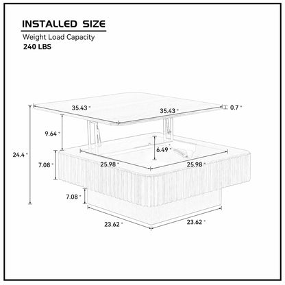 35.43 Inch Modern Handcraft Drum Coffee Table Lift Top Wooden with Hidden Storage Space