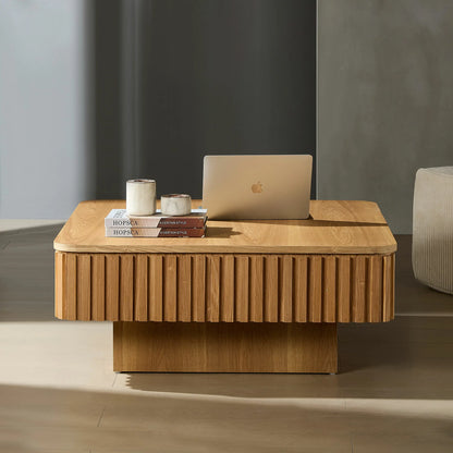 35.43 Inch Modern Handcraft Drum Coffee Table Lift Top Wooden with Hidden Storage Space