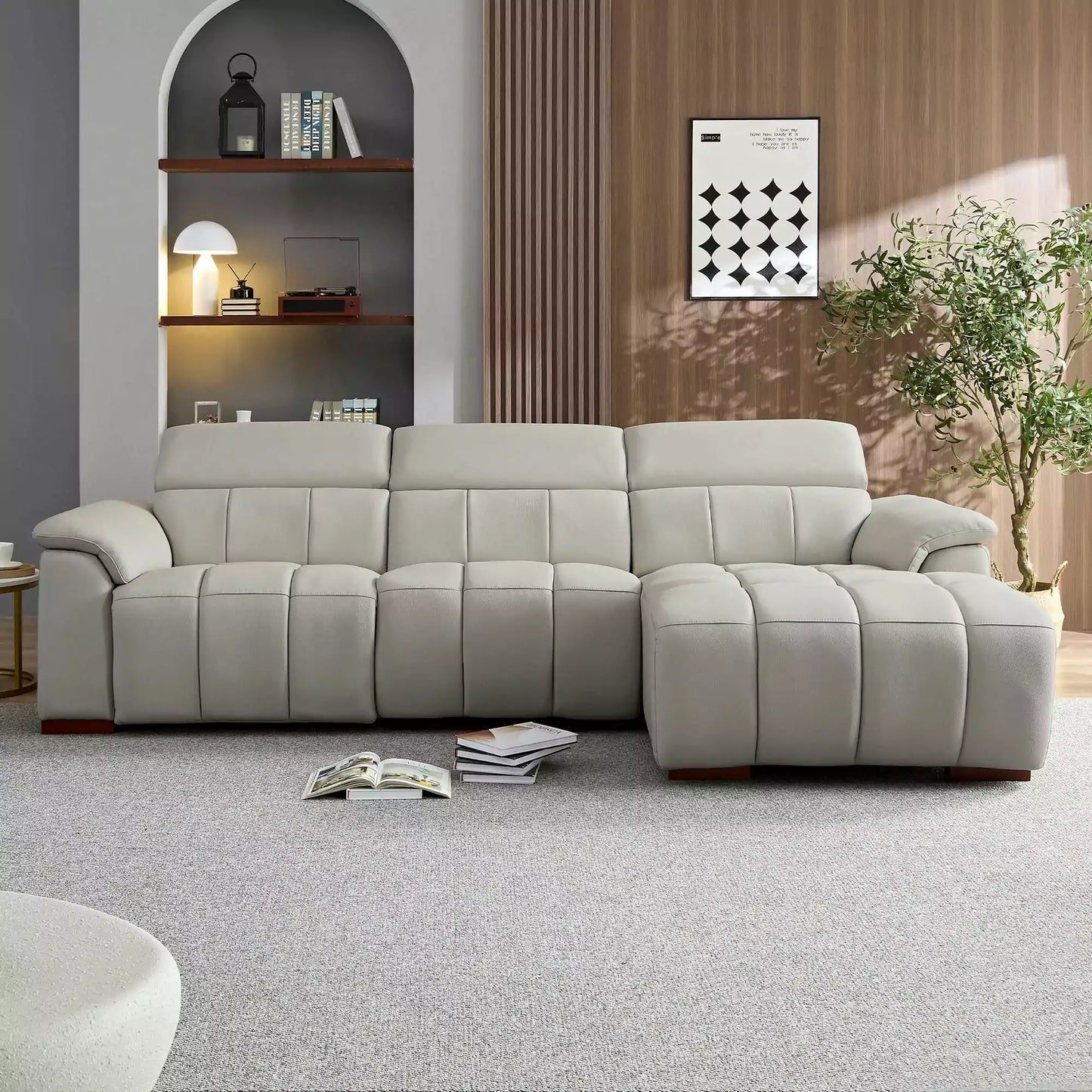 3 Seat Modern Electric Control Genuine Leather L Shaped Couch