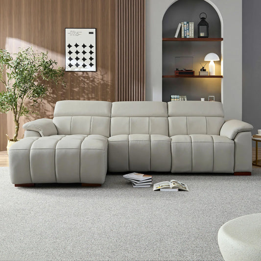 Modern Power Reclining Leather Sofa with Theater Seating & USB Port