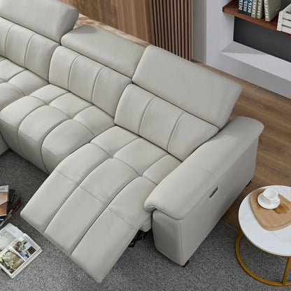 Modern Power Reclining Leather Sofa with Theater Seating & USB Port