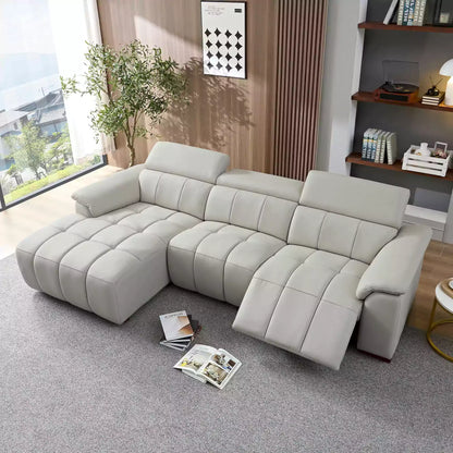 Modern Power Reclining Leather Sofa with Theater Seating & USB Port