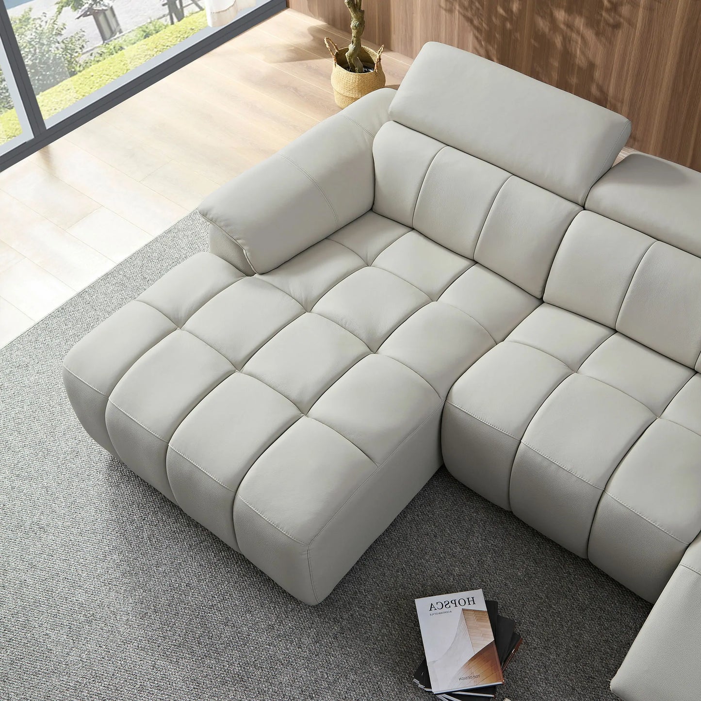 Modern Power Reclining Leather Sofa with Theater Seating & USB Port