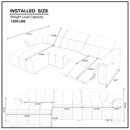 Electric Sofa Left-Facing L-Shaped Leather Recliner with USB Port